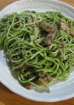 生ハムとキノコのジェノベーゼ風パスタ-レシピのメイン写真