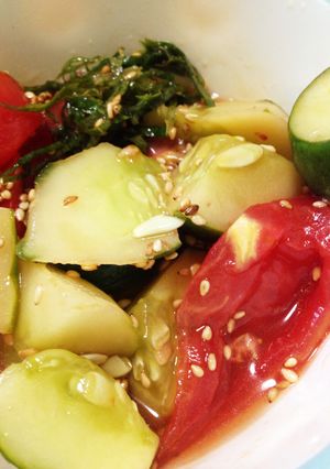 大葉でさっぱり＊きゅうりとトマトのゴマ酢-レシピのメイン写真
