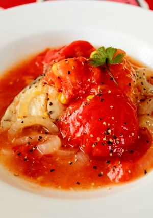 レンジで簡単＆おいしい！サワラのトマト煮-レシピのメイン写真