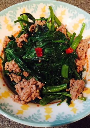 豚ひき肉と空芯菜の炒めもの-レシピのメイン写真