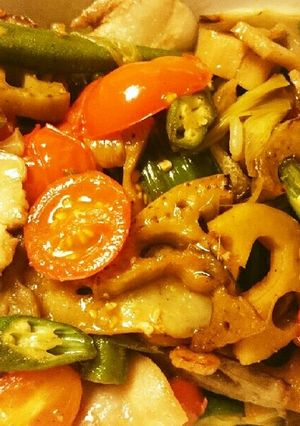 今夜の大皿一品！黒酢豚バラと野菜グリル-レシピのメイン写真