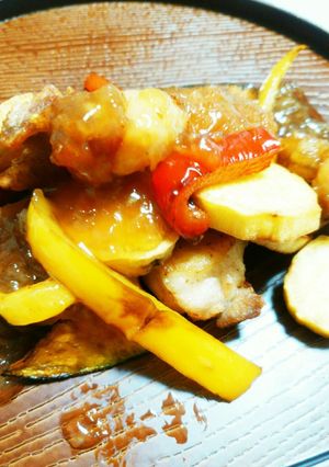 夏野菜の黒酢+りんごあんかけ-レシピのメイン写真