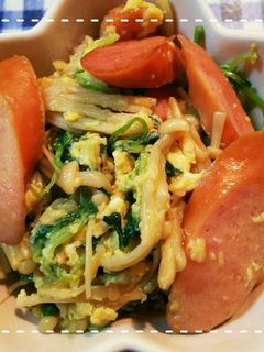 だしの素で簡単!豆苗とえのきの卵炒め-レシピのメイン写真