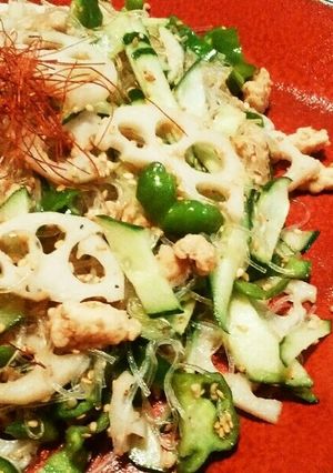 ピーマン◦れんこん◦鶏そぼろ◦春雨炒め-レシピのメイン写真