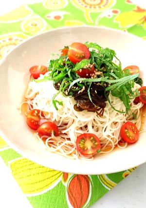大葉香る　ミニトマトともずくのそうめん-レシピのメイン写真