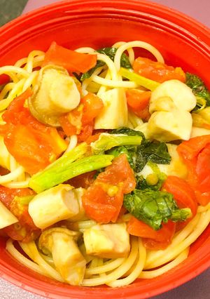 トマトバジルのパスタ アヒージョリメイク-レシピのメイン写真