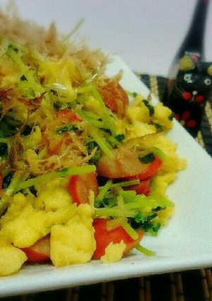豆苗と赤ウィンナーの優しい玉子炒め♪-レシピのメイン写真