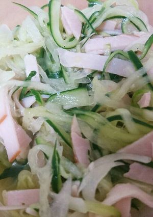 ごま油香る♪ハムきゅうりと玉ねぎの和え物-レシピのメイン写真