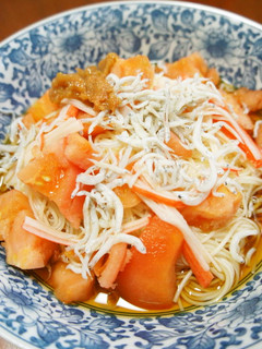 冷凍トマトをのせて、ひんやりぶっかけ素麺-レシピのメイン写真