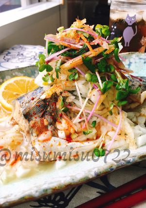 自作鯖の水煮で薬味たっぷり「サバサラ」-レシピのメイン写真