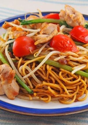 小松菜とトマトの焼きそば-レシピのメイン写真