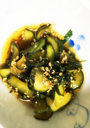紫蘇の実と胡麻が薫る、胡瓜の甘酢煮 ！-レシピのメイン写真