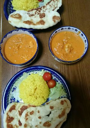 バターチキンカレーと手作りナン、ライス-レシピのメイン写真