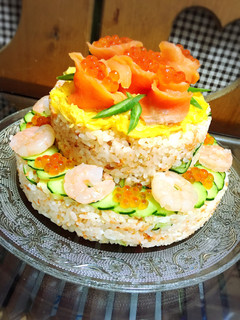 彼ご飯♡BDにお寿司ケーキ-レシピのメイン写真