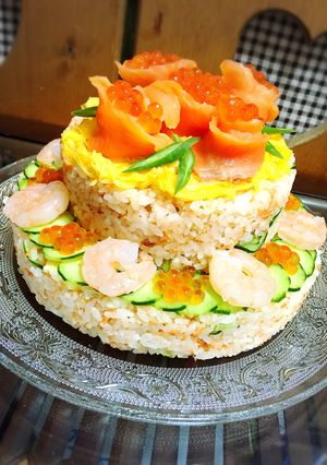 彼ご飯♡BDにお寿司ケーキ-レシピのメイン写真