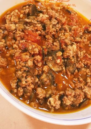 時短簡単!ナスとミンチとトマトの炒め煮物-レシピのメイン写真