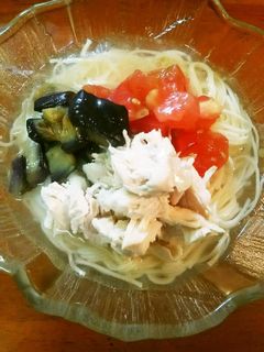 簡単!ささみと夏野菜DE塩ぶっかけ素麺♪-レシピのメイン写真