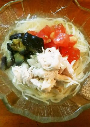 簡単！ささみと夏野菜DE塩ぶっかけ素麺♪-レシピのメイン写真