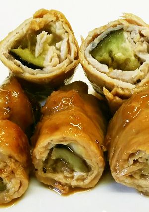 豚薄切り肉のナスチーズ巻き照り焼き味-レシピのメイン写真