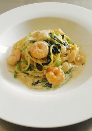 【小海老と小松菜のクリームパスタ】-レシピのメイン写真