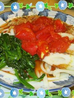 ほうれん草と☆トマトの冷やしうどん♪簡単-レシピのメイン写真