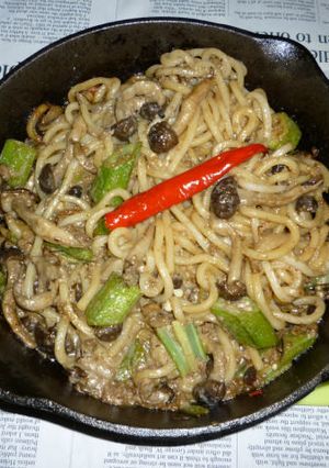 合い挽き肉・しめじ・オクラの焼きうどん-レシピのメイン写真