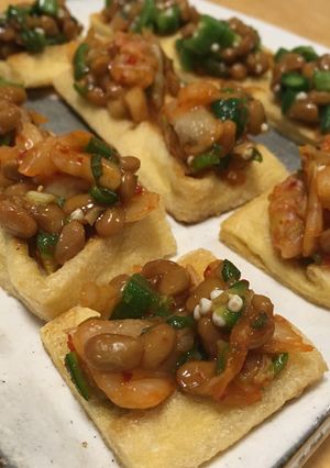 簡単☆油揚げカナッペ、キムチ納豆オクラ-レシピのメイン写真