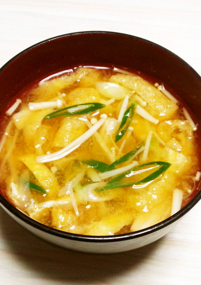 油揚げ・長ネギ・えのき茸入りのお味噌汁-レシピのメイン写真