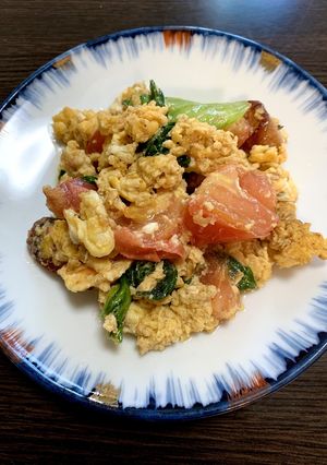 朝食に簡単！卵とトマトのマヨダレ炒め-レシピのメイン写真