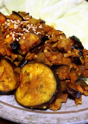 ナスと豚細切れのドライカレー風炒め-レシピのメイン写真