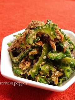 簡単!ゴーヤとさんまの蒲焼缶詰のごまあえ-レシピのメイン写真