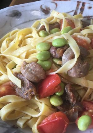 砂肝と枝豆とトマトのペペロンチーノ-レシピのメイン写真
