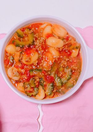 ゴーヤと牛ひき肉 トマトソース-レシピのメイン写真