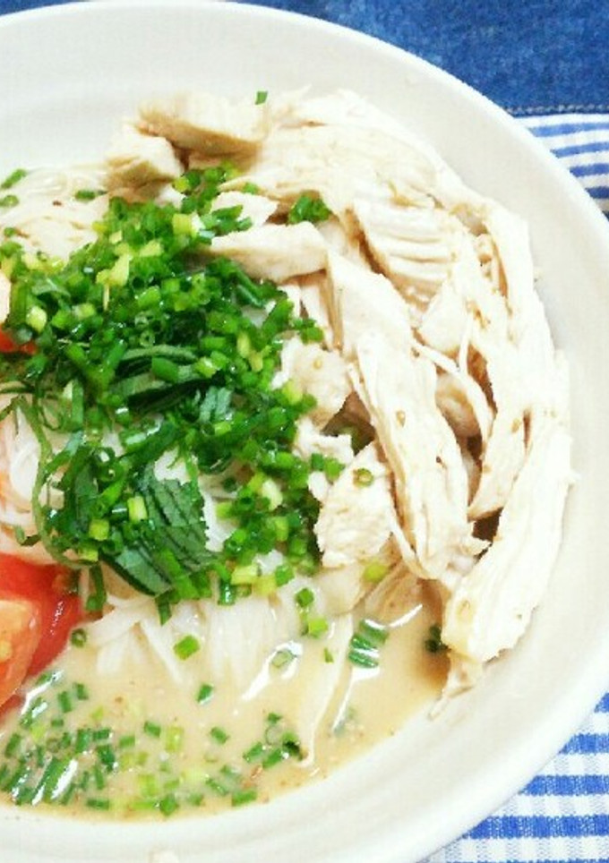 蒸し鶏とトマトの胡麻だれそうめん-レシピのメイン写真