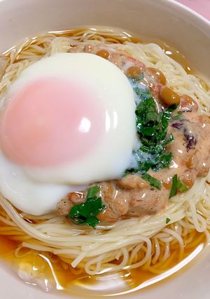 夏バテ撃退！ 梅納豆のぶっかけそうめん-レシピのメイン写真