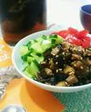 夏ごはん☆しいたけそぼろの3色丼