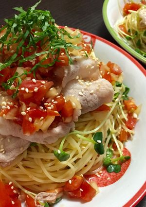 トマト玉ねぎの漬けダレ冷しゃぶ冷製パスタ-レシピのメイン写真
