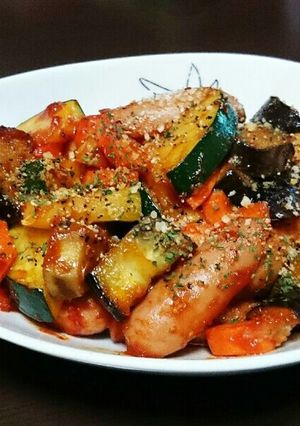 夏野菜とウインナーのケチャップ炒め-レシピのメイン写真