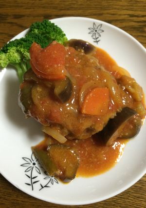 トマトで!ナス入り煮込みハンバーグ-レシピのメイン写真