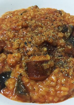 ナスとソーセージのトマトカレーリゾット-レシピのメイン写真