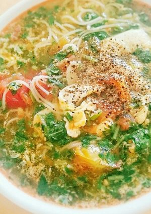 モロヘイヤとトマトのとろとろにゅうめん-レシピのメイン写真