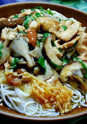 鶏とキノコの梅あんかけおろし蕎麦☆-レシピのメイン写真