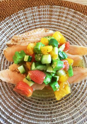 炙りサーモンの夏野菜マリネソース-レシピのメイン写真