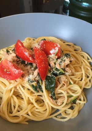 柚子胡椒薫るツナとモロヘイヤの和風パスタ-レシピのメイン写真