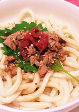 レンジで簡単！梅肉とツナの冷たいうどん-レシピのメイン写真