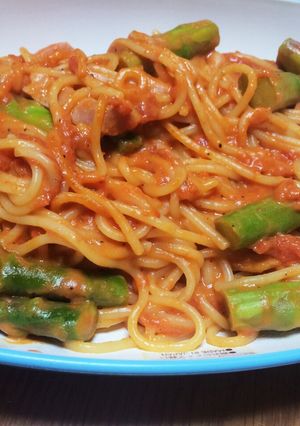 アスパラとベーコンのトマトクリーム-レシピのメイン写真