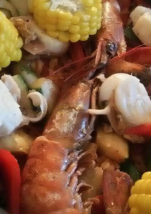 フライパンでシーフードと夏野菜のパエリア-レシピのメイン写真