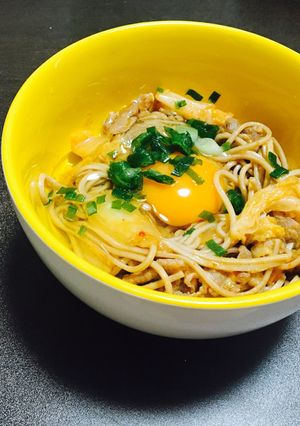 とろーり卵の豚キムチそば-レシピのメイン写真