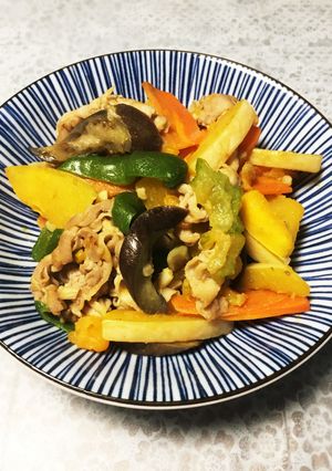 夏野菜と豚肉のガーリック塩炒め-レシピのメイン写真