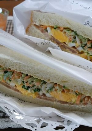 ねぎ入り細切り野菜と焼豚のサンドイッチ-レシピのメイン写真